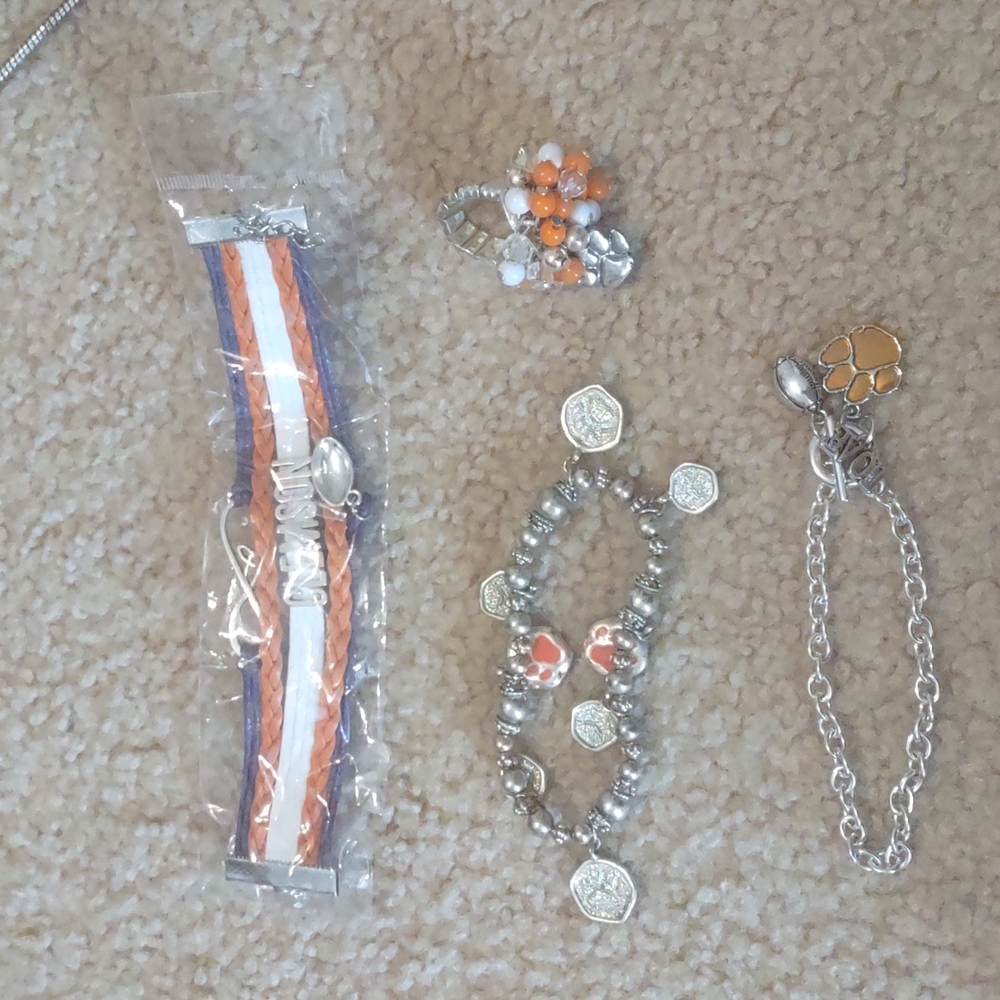 Clemson Necklace, Bracelet, and Ring Set